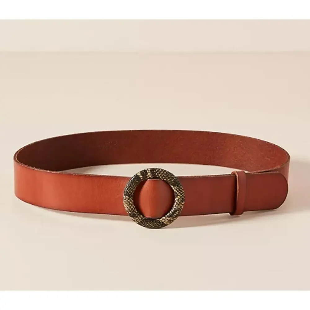 by Anthropologie Dora Snake Buckle Belt Brown Leather Adjustable Women's S